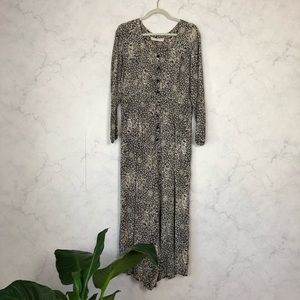 Vintage 90s Black Floral Wide Leg Crop Jumpsuit